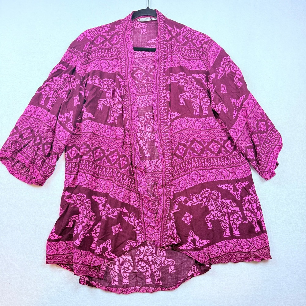 The Elephant Pants Kimono Cardigan Womens Large XL Pink Boho Ethnic‎ Boho Hippie